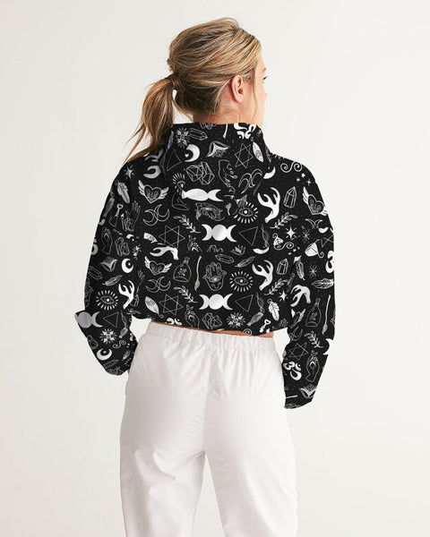 Alchemy Print Custom Cropped Windbreaker (Black) - My Vintage Candy