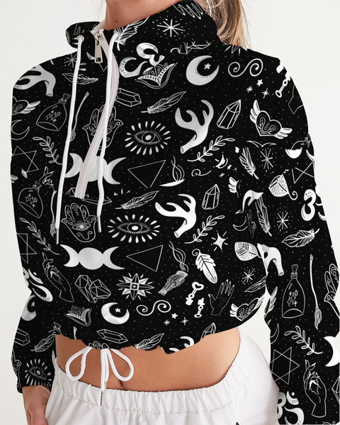 Alchemy Print Custom Cropped Windbreaker (Black) - My Vintage Candy